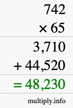 How to calculate 742 times 65 using long multiplication