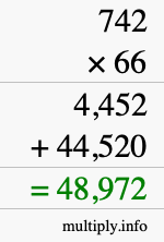 How to calculate 742 times 66 using long multiplication