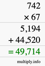 How to calculate 742 times 67 using long multiplication