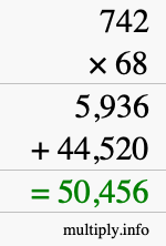 How to calculate 742 times 68 using long multiplication
