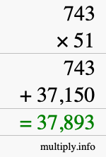 How to calculate 743 times 51 using long multiplication