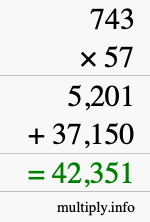 How to calculate 743 times 57 using long multiplication