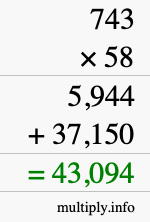 How to calculate 743 times 58 using long multiplication
