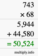 How to calculate 743 times 68 using long multiplication