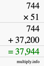 How to calculate 744 times 51 using long multiplication