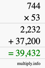 How to calculate 744 times 53 using long multiplication