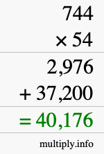How to calculate 744 times 54 using long multiplication