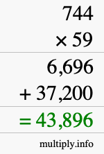 How to calculate 744 times 59 using long multiplication