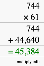How to calculate 744 times 61 using long multiplication