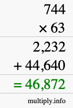 How to calculate 744 times 63 using long multiplication