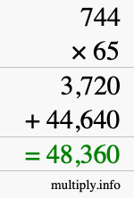 How to calculate 744 times 65 using long multiplication