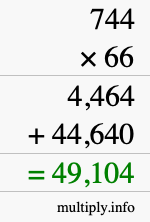 How to calculate 744 times 66 using long multiplication