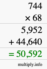 How to calculate 744 times 68 using long multiplication