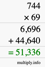 How to calculate 744 times 69 using long multiplication