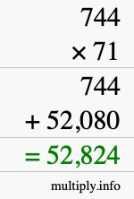 How to calculate 744 times 71 using long multiplication
