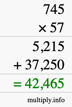 How to calculate 745 times 57 using long multiplication