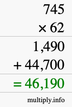 How to calculate 745 times 62 using long multiplication