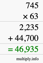 How to calculate 745 times 63 using long multiplication