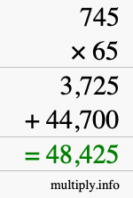 How to calculate 745 times 65 using long multiplication