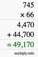 How to calculate 745 times 66 using long multiplication