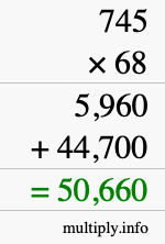 How to calculate 745 times 68 using long multiplication