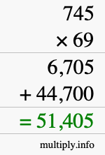 How to calculate 745 times 69 using long multiplication