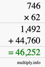 How to calculate 746 times 62 using long multiplication