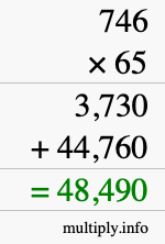 How to calculate 746 times 65 using long multiplication
