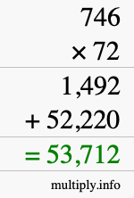 How to calculate 746 times 72 using long multiplication