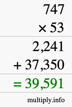 How to calculate 747 times 53 using long multiplication