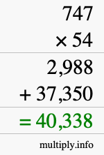 How to calculate 747 times 54 using long multiplication