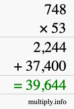 How to calculate 748 times 53 using long multiplication