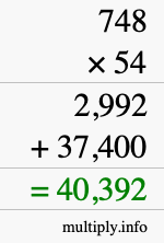 How to calculate 748 times 54 using long multiplication