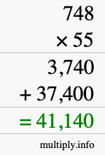 How to calculate 748 times 55 using long multiplication How to calculate 748 times 55 using long multiplication