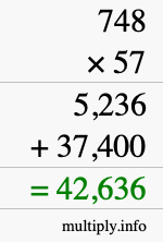 How to calculate 748 times 57 using long multiplication