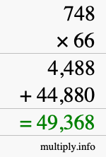 How to calculate 748 times 66 using long multiplication