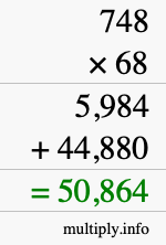 How to calculate 748 times 68 using long multiplication