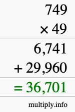 How to calculate 749 times 49 using long multiplication