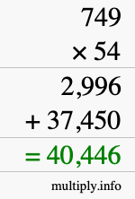 How to calculate 749 times 54 using long multiplication