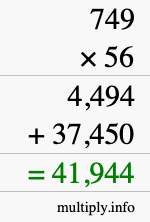 How to calculate 749 times 56 using long multiplication