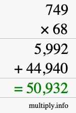 How to calculate 749 times 68 using long multiplication