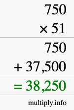 How to calculate 750 times 51 using long multiplication
