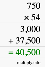 How to calculate 750 times 54 using long multiplication