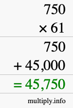 How to calculate 750 times 61 using long multiplication
