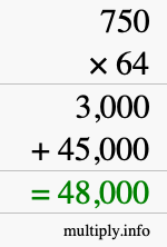 How to calculate 750 times 64 using long multiplication