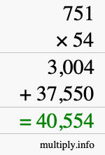 How to calculate 751 times 54 using long multiplication