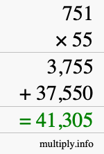How to calculate 751 times 55 using long multiplication How to calculate 751 times 55 using long multiplication