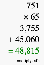 How to calculate 751 times 65 using long multiplication
