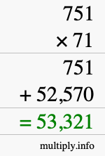 How to calculate 751 times 71 using long multiplication