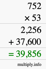 How to calculate 752 times 53 using long multiplication